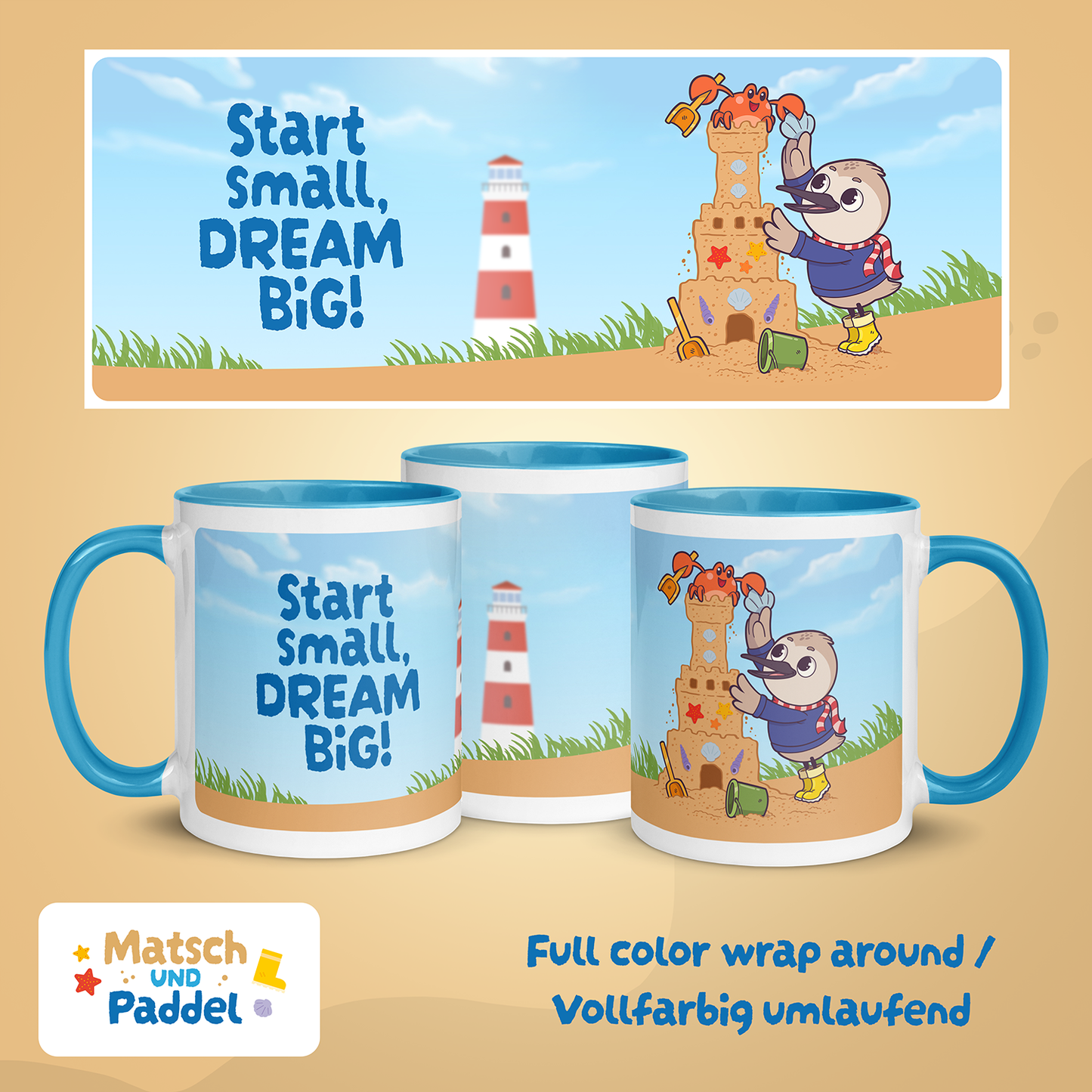 Tasse "Start small, dream BIG" (mit farbiger Innenseite)