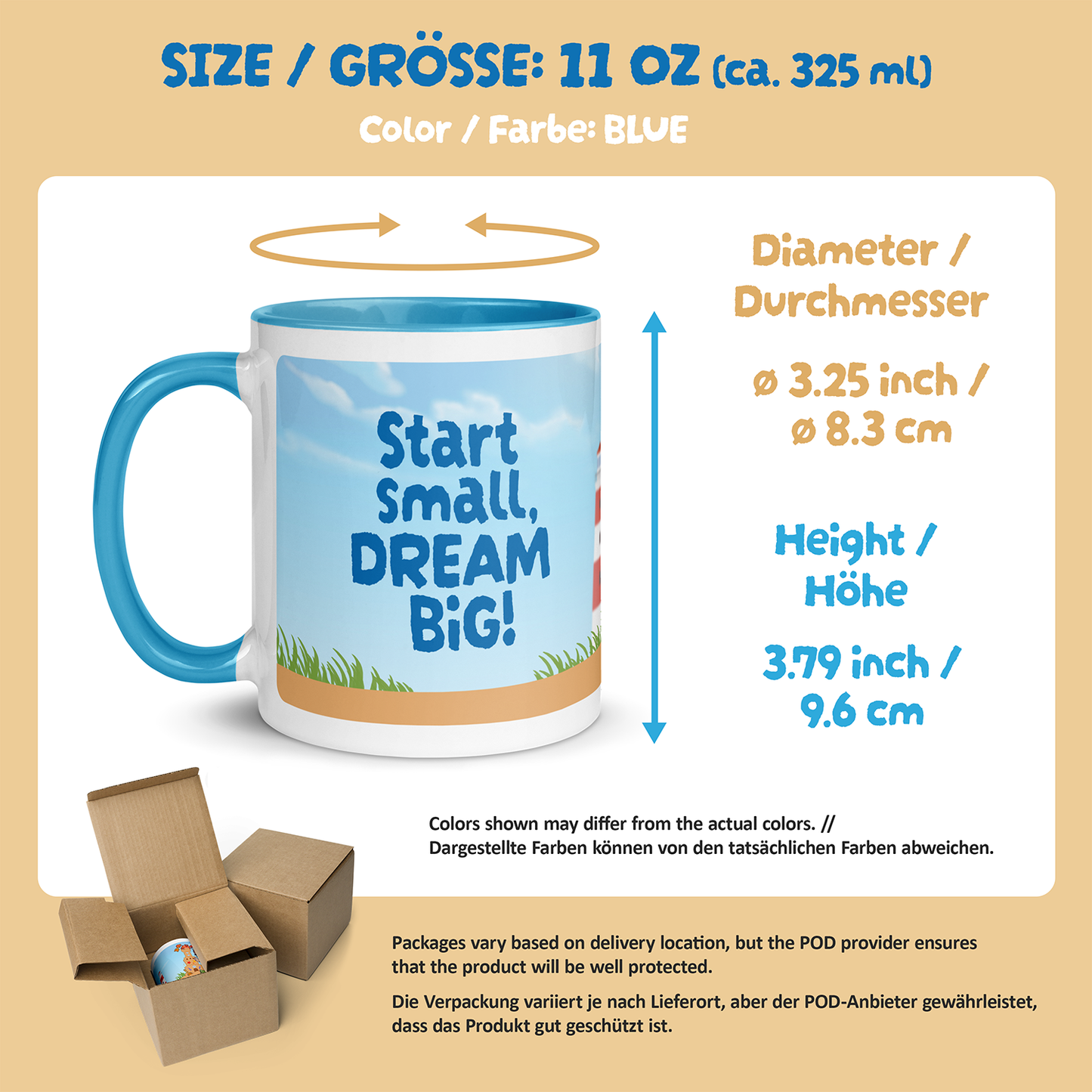 Tasse "Start small, dream BIG" (mit farbiger Innenseite)